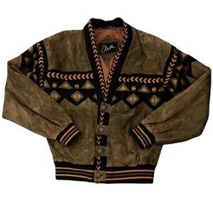 Vintage 1990 J Walden Suede Southwest Print Jacket with Shoulder Pads Med